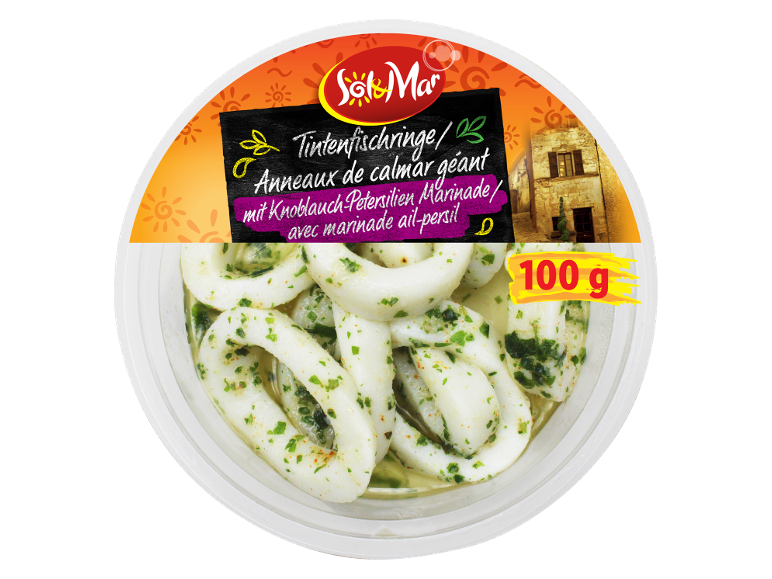 Anneaux de calmar géant avec marinade ail-persil, 100g.