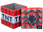 Deux boîtes Minecraft TNT, une ouverte, une fermée, avec un design pixelisé.
