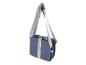 Sac à bandoulière bleu avec des sangles beiges et bleues