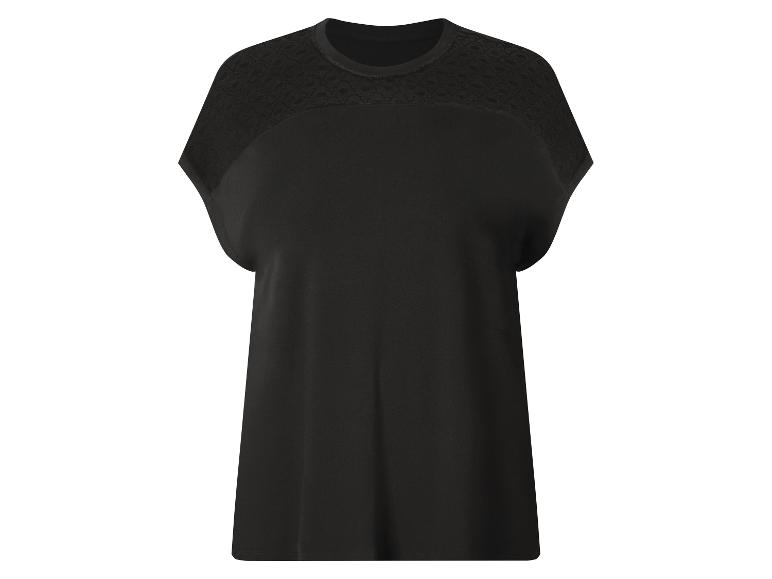 T-shirt noir à manches courtes avec détails en dentelle aux épaules