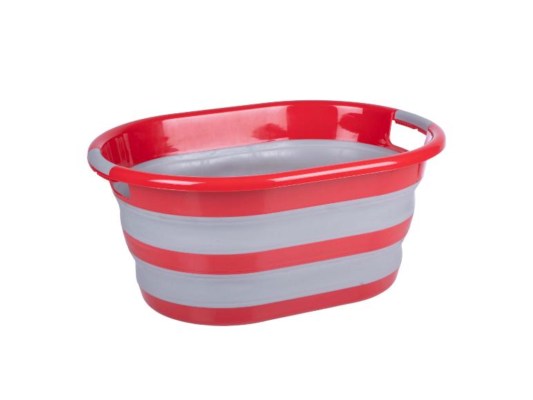 Panier à linge pliable rouge et gris.