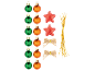 Lot de décorations de Noël avec boules vertes et orange, étoiles rouges et nœuds