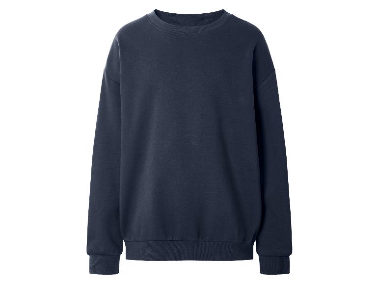 Sweat-shirt bleu foncé à col rond avec poignets et ourlet côtelés.