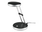 Une lampe de bureau noire et argentée avec un bras flexible.