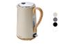 Bouilloire SilverCrest beige avec anse en bois.