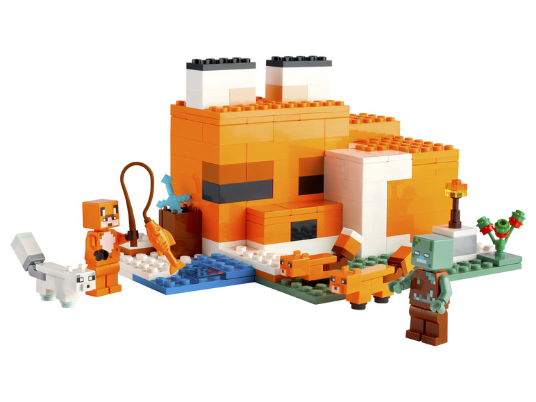 Ensemble LEGO Minecraft avec un renard, un zombie et un renard des neiges.