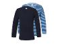 Deux t-shirts à manches longues : un bleu marine et un bleu rayé.