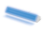 Un luminaire LED blanc avec une lumière bleue.