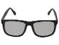 Lunettes de soleil noires avec verres gris sur fond blanc.