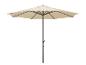 Parasol beige avec pied gris.
