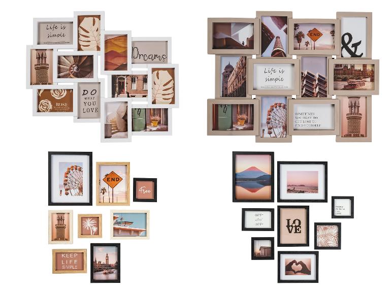 Cadres photo collage en blanc, beige et noir, avec diverses images et citations motivantes.