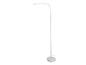 Lampadaire LED blanc avec une base ronde et un bras incurvé.