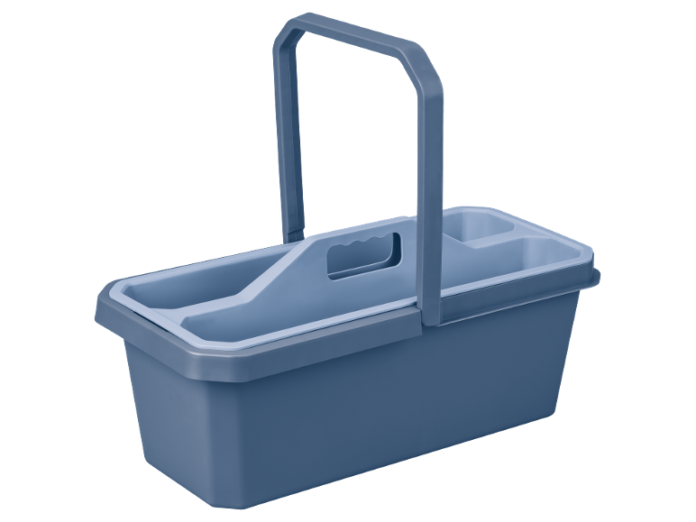 Caddy de nettoyage en plastique bleu avec poignée et compartiments