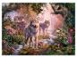Une famille de loups dans une forêt magique avec des cascades et des papillons.