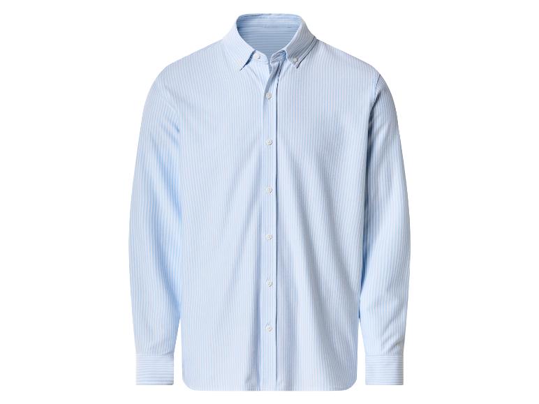 Chemise à manches longues rayée bleu clair et blanc pour homme.