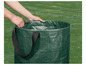 Un sac poubelle vert avec poignées pour les déchets de jardin et de cuisine.