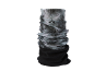 Cache-cou multifonction gris-blanc avec doublure polaire noire sur fond noir.