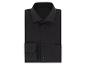Chemise noire pour homme pliée avec col et poignets visibles.