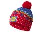 Bonnet d'hiver rouge et bleu avec pompon rouge et logo Lidl