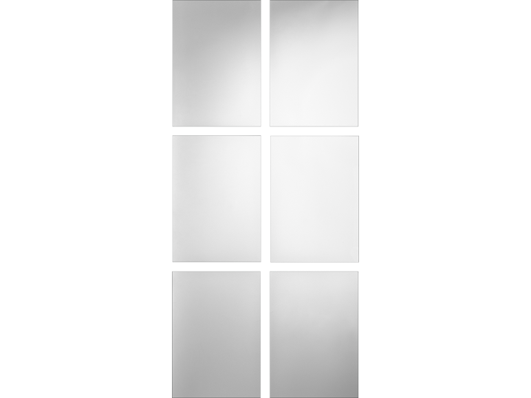 Six carrés blancs séparés par des lignes noires créent une grille.