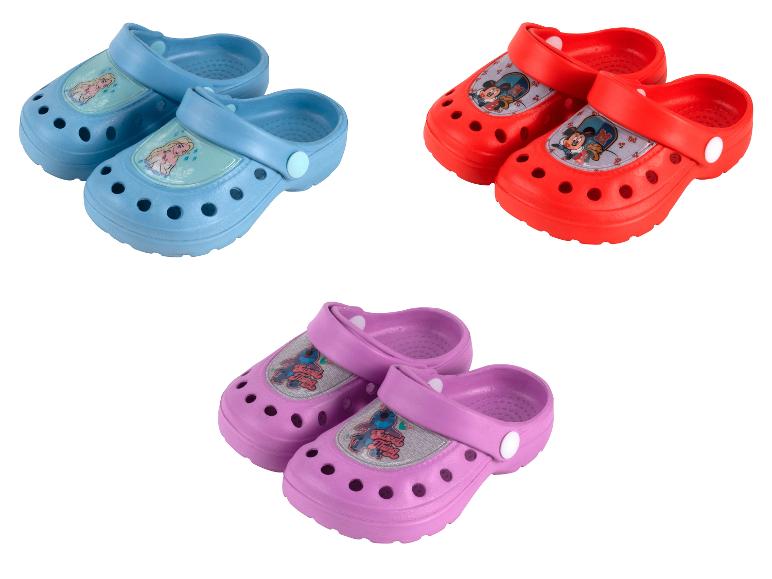 Sabots enfant Disney : motifs La Reine des Neiges, Mickey et Stitch.