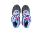 Bottes d'hiver bleues pour enfants avec motif rose et blanc, doublure moelleuse et velcro.