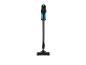 Un aspirateur sans fil noir et bleu.