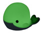 Un jouet de bain vert en forme de baleine.