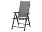Chaise de jardin grise avec accoudoirs et dossier réglable, pliable.