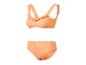Ensemble de bikini couleur pêche avec bretelles à volants et bas taille haute.