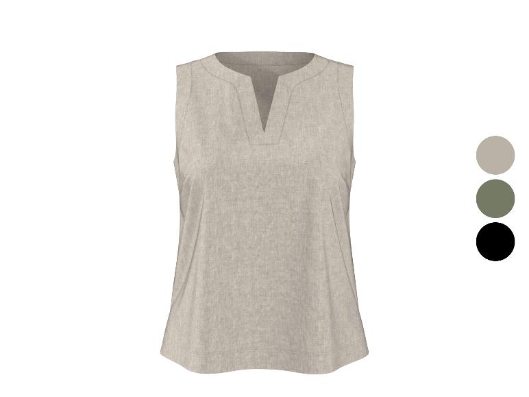 Chemisier beige sans manches pour femme avec col en V, avec options de couleur.