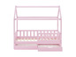 Un lit en bois rose avec deux tiroirs.