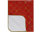 Nappe de Noël rouge avec motifs dorés d'anges, d'étoiles et de sapins de Noël.
