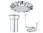 Bol argenté à bords ondulés, vase cylindrique et chandelier