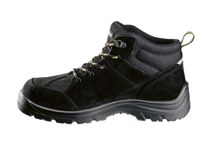 Botte de travail haute en cuir noir.