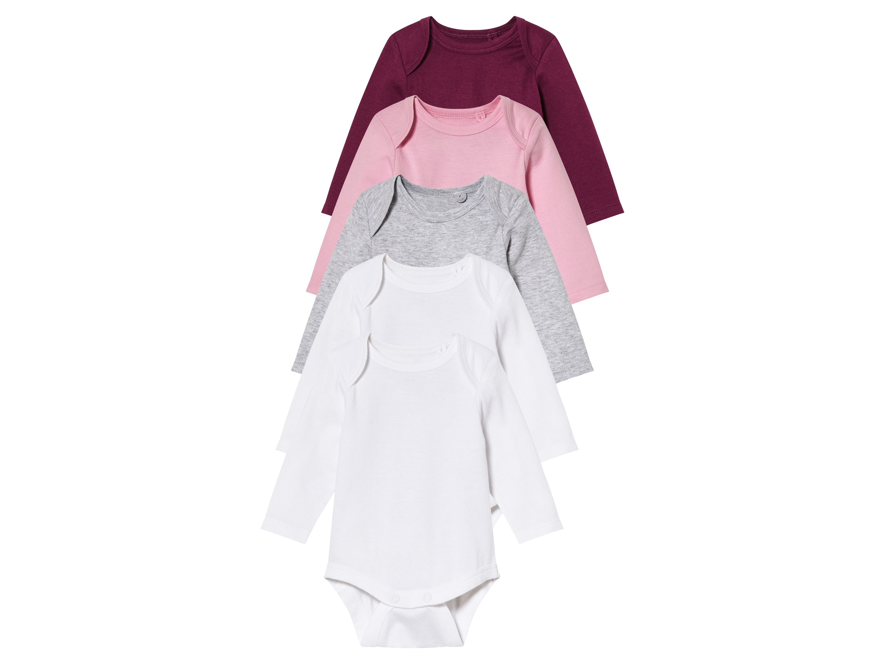 lupilu® Lot de 5 bodies bébé (12-24 mois, violet/blanc/rose/gris)
