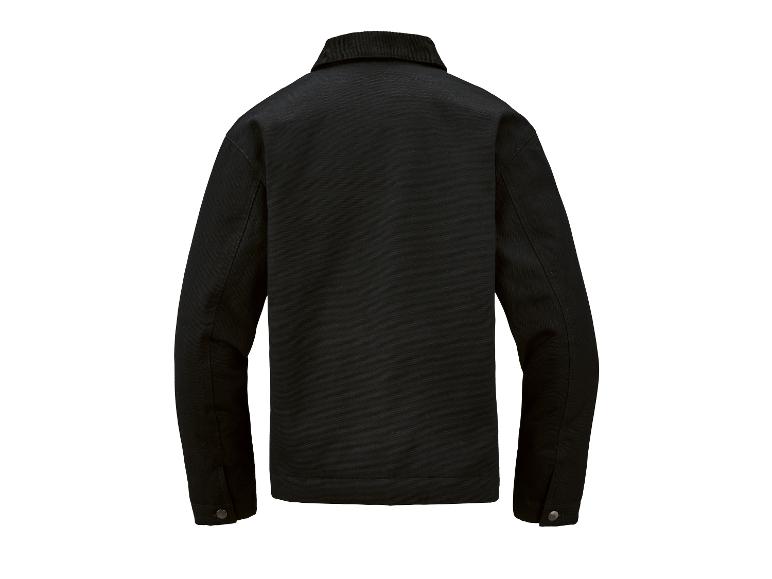 Veste de travail noire avec col en velours côtelé, vue de dos.