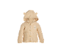 Cardigan bébé tricoté beige avec capuche, oreilles et broderie lapin.