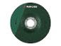 Disque de coupe ou de meulage vert avec centre métallique et flèches de rotation.