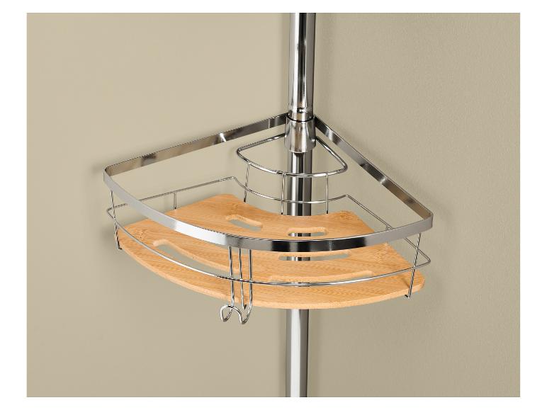 Étagère de douche d'angle en bambou et chrome