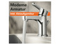 Un robinet de salle de bain moderne chromé avec un bec.