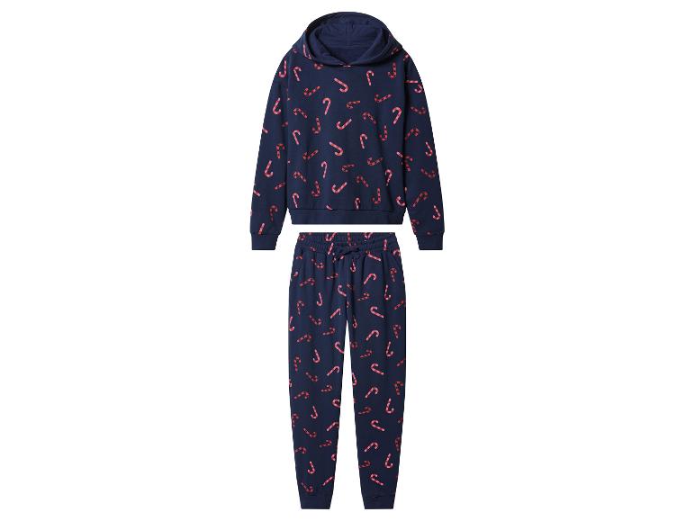 Pyjama bleu avec sweat à capuche et pantalon à motif de cannes à sucre.