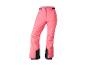 Un pantalon de ski rose avec des détails noirs.