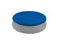 Couverture de piscine ronde bleue et grise.