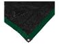 Bâche noire avec bordure verte et œillet métallique dans un coin.