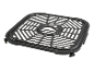 Grille de cuisson noire perforée pour friteuse à air chaud, avec poignée centrale.