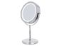 Miroir de maquillage rond chromé avec éclairage LED et base stable