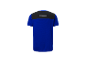 Dos d'un t-shirt de sport bleu avec des détails noirs.