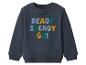 Sweat-shirt bleu foncé pour enfants avec texte 'READY STEADY GO!' en lettres chenille colorées