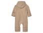 Combinaison en laine beige pour bébé avec capuche.